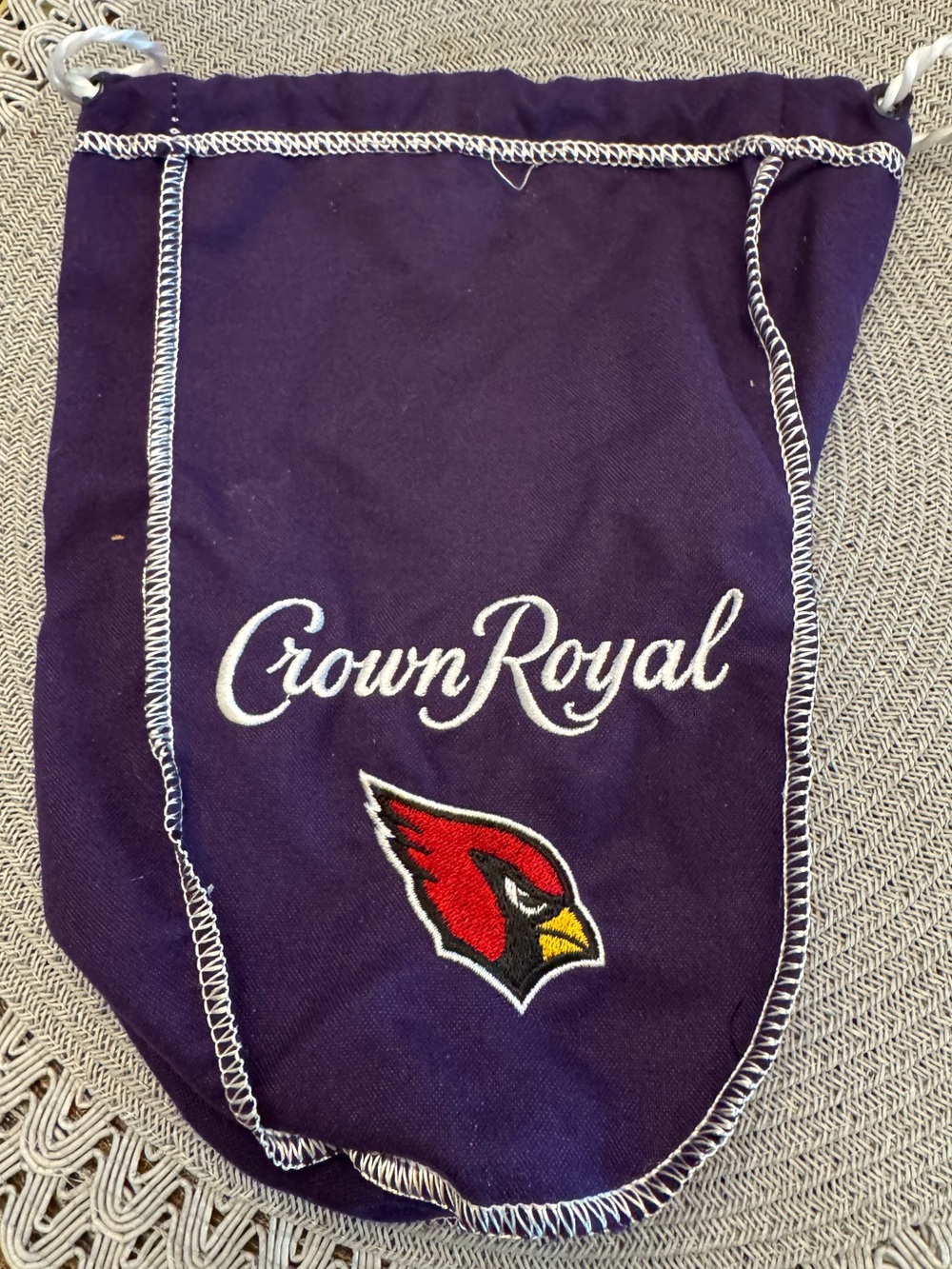 NWOT One Purple Crown Royal Arizona Cardinals Limited Edition 750ml Bag 9”.